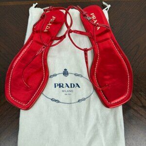 Prada Metallic Strap Sandals (Red)